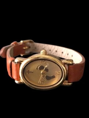 Womens Footprints Vintage Leather Band Watch